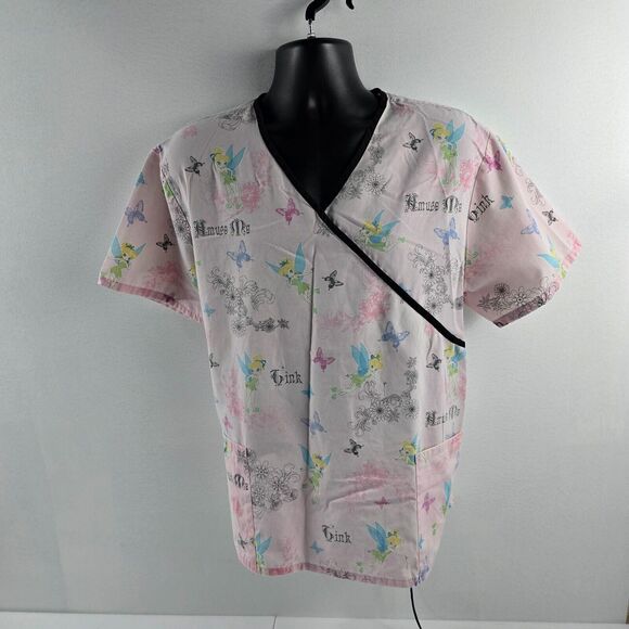 Disney Tinker Bell scrub top womens‎ XL pink 4912 - Picture 1 of 9